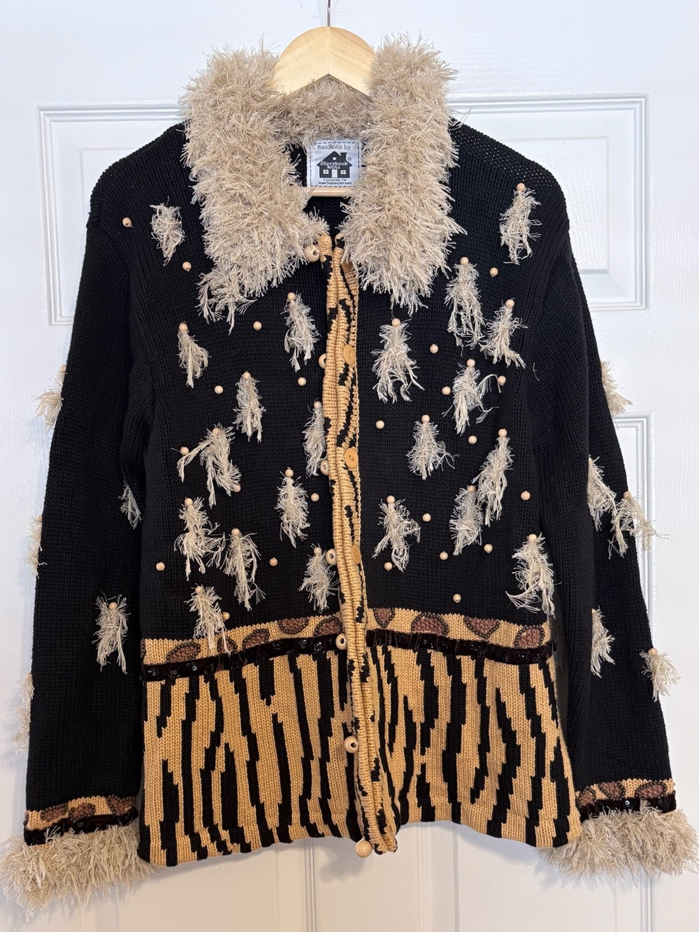 Storybook Knits Hand‑Knit Animal Print Lion King Vintage Cardigan M